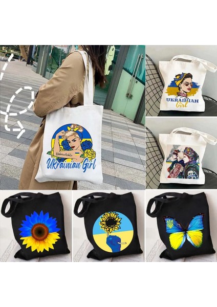 No.59 Stili 35X40CM Kiev Ukrayna Bayrağı Haritası Ukrayna Tryzub Ayçiçeği Aşk Kalp Kelebek Kadın Shopper Harajuku Tote Alışveriş Çantası Omuz Çanta (Yurt Dışından) fiyatları