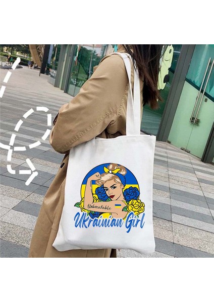 No.59 Stili 35X40CM Kiev Ukrayna Bayrağı Haritası Ukrayna Tryzub Ayçiçeği Aşk Kalp Kelebek Kadın Shopper Harajuku Tote Alışveriş Çantası Omuz Çanta (Yurt Dışından) fırsatları