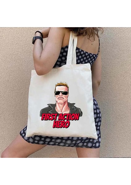 L Tarzı 35X40CM Vintage Retro Arnold Schwarzenegger Terminator Boyama Erkek Komik John Matrix Omuz Alışveriş Kanvas Tote Çanta Shopper Çanta (Yurt Dışından)