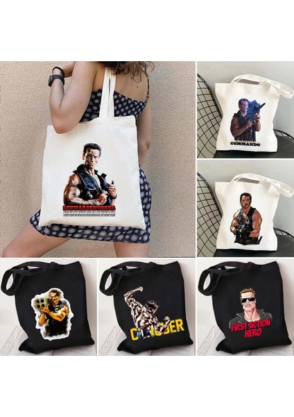 L Tarzı 35X40CM Vintage Retro Arnold Schwarzenegger Terminator Boyama Erkek Komik John Matrix Omuz Alışveriş Kanvas Tote Çanta Shopper Çanta (Yurt Dışından) fiyatları