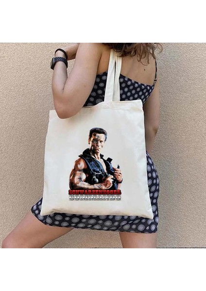 L Tarzı 35X40CM Vintage Retro Arnold Schwarzenegger Terminator Boyama Erkek Komik John Matrix Omuz Alışveriş Kanvas Tote Çanta Shopper Çanta (Yurt Dışından) fırsatları