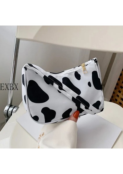 Inek Stili 2022 Hayvan Desen Baskı Naylon Omuz Çantası Rahat Kadın Çanta Kelebek Leopar Zebra Inek Baskı Kadın Bayanlar Koltukaltı Çanta (Yurt Dışından)