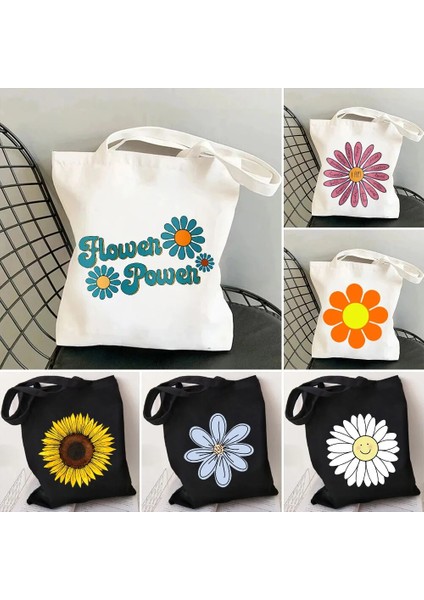 W34 Tarzı 35X40CM Mutlu Papatya Çiçek Retro Vintage Hippi Bahçe Stay Groovy Kadın Kanvas Omuz Pamuk Tote Çanta Shopper Alışveriş Çantası (Yurt Dışından) fiyatları