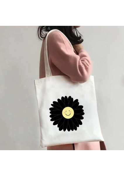 W34 Tarzı 35X40CM Mutlu Papatya Çiçek Retro Vintage Hippi Bahçe Stay Groovy Kadın Kanvas Omuz Pamuk Tote Çanta Shopper Alışveriş Çantası (Yurt Dışından) fırsatları