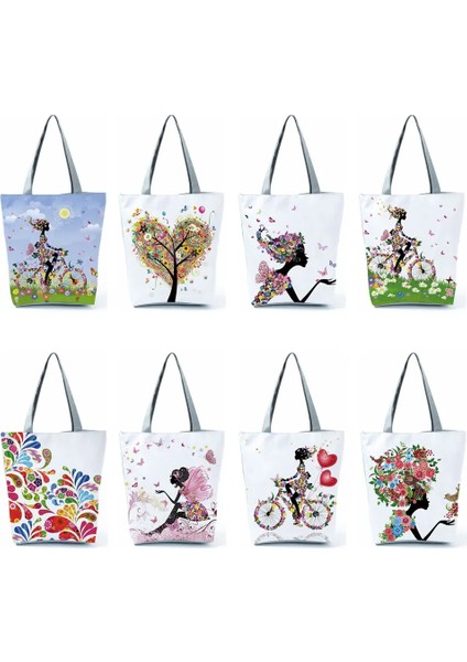 HL0690 Tarzı Kız Baskı Eko Yeniden Kullanılabilir Alışveriş Çantaları Kadın Büyük Tote Çanta Özel Desen Omuz Çantası ile Yeni Moda Çanta (Yurt Dışından) modelleri
