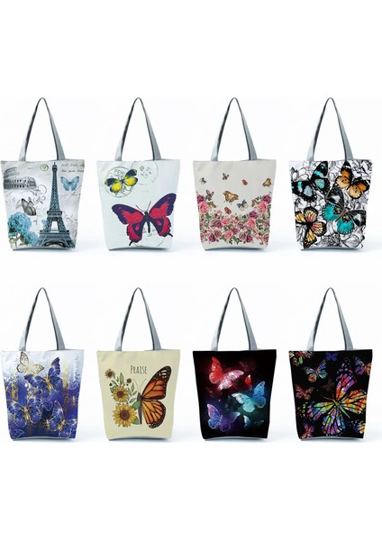 HL3962 Tarzı Güzel Kelebek Baskı Çanta Moda Tüm Maç Tote Seyahat Katlanabilir Depolama Plaj Çantası Yüksek Kapasiteli Omuz Alışveriş Çantaları (Yurt Dışından)