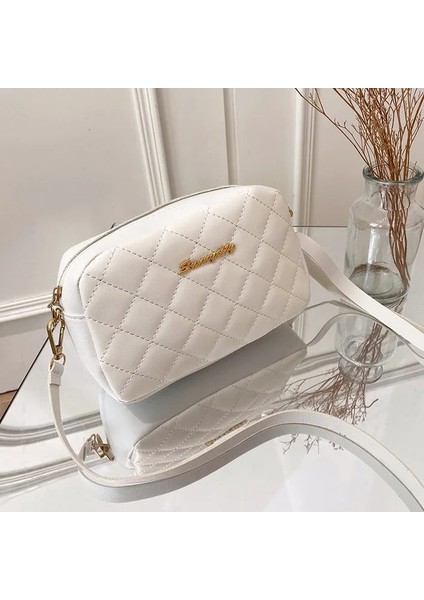 Beyaz Stil Vintage Bayanlar Crossbody Çanta Lingge Nakış Küçük Askılı Çanta Kadınlar Için Trend Kamera Kadın Omuzdan Askili Çanta Kadınlar Için (Yurt Dışından)