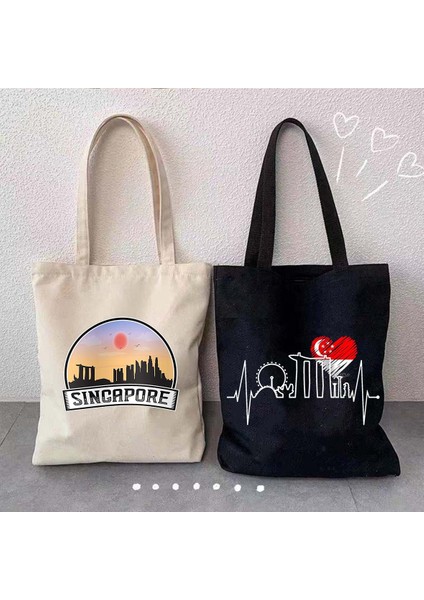 NO.186 Stili 35X40CM Arması Singapur Bayrağı Haritası Asya Shophouse Kalp Hatıra Gezisi Kalp Suluboya Alışveriş Kanvas Tote Çanta Eko Alışveriş Çantası (Yurt Dışından) modelleri