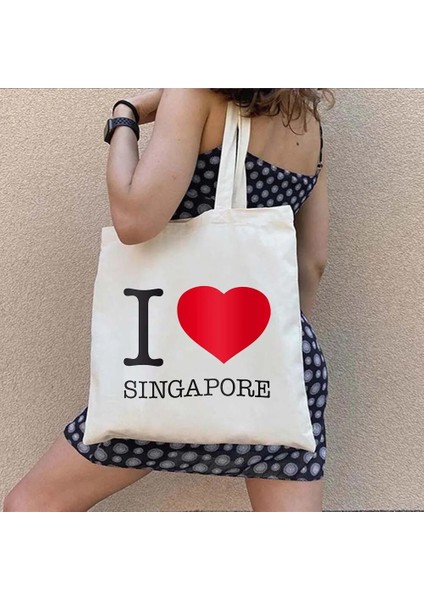 NO.186 Stili 35X40CM Arması Singapur Bayrağı Haritası Asya Shophouse Kalp Hatıra Gezisi Kalp Suluboya Alışveriş Kanvas Tote Çanta Eko Alışveriş Çantası (Yurt Dışından) fırsatları