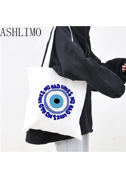 D586 Tarzı Omuz Çantası Tote Çanta Türk Mavi Nazar Büyük Kapasiteli Kadın Rahat Alışveriş Kanvas Çanta Moda Depolama Öğrenci Sırt Çantası (Yurt Dışından) modelleri