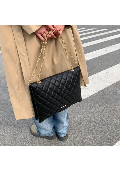 Siyah Stil 33X25X3CM Yeni Bahar Omuz Çantası Moda Ekose Pu Deri Crossbody Çanta Kadınlar Için Büyük Zarf Çanta ve Çantalar (Yurt Dışından) fırsatları