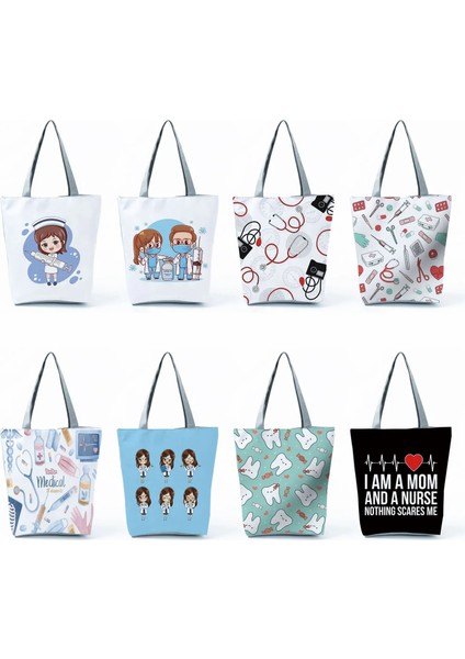 HL2326 Tarzı Özelleştirilmiş Karikatür Diş Hekimi Hemşire Baskı Tote Moda Kadın Tasarımcı Çantaları Eko Yeniden Kullanılabilir Alışveriş Çantası Bakkaliye Için Omuzdan Askili Çanta (Yurt Dışından) fırsatları