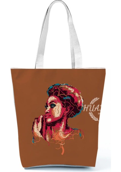 No.18 Stili 35-40CM Retro Siyah Afrika Kız Omuz Çantası Tasarımcı Yıldızlı Gökyüzü Yağlıboya Çanta Büyük Kapasiteli Eko Yeniden Kullanılabilir Kadın Rahat Tote (Yurt Dışından)