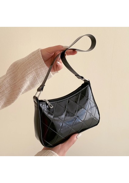 Siyah Stil 2023 Lüks Kadın Parlak Eşkenar Dörtgen Kapitone Deri Parti Tote Tasarımcı Trendy Altın Omuz Çantası Crossbody Çanta Çanta ve Çantalar (Yurt Dışından)