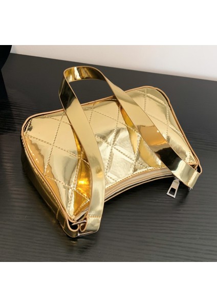 Siyah Stil 2023 Lüks Kadın Parlak Eşkenar Dörtgen Kapitone Deri Parti Tote Tasarımcı Trendy Altın Omuz Çantası Crossbody Çanta Çanta ve Çantalar (Yurt Dışından)