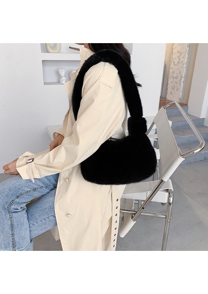 No.12 Tarzı Moda Yeni Düz Renk Omuz Koltukaltı Çanta Kadın Peluş Yumuşak Sonbahar Kış Moda Kabarık Tote Çanta Bayan Seyahat Çanta (Yurt Dışından) indirimleri