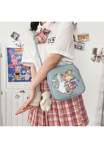 Mavi Stil 21X21X6CM 2021 Aşk Itabag Şeffaf Crossbody Kadınlar Için Pu Kare Çanta Kawaii Lolita Omuzdan Askili Çanta Kız Japon Ita Çanta Kolye (Yurt Dışından) modelleri