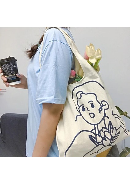 Bej Tarzı Edebi ve Gündelik Kanvas Çanta, Ağzı Açık Kadın Tote Kızların Omuz Çapraz Askılı Çantası, Basit, Büyük Kapasiteli El Çantası (Yurt Dışından) fiyatları