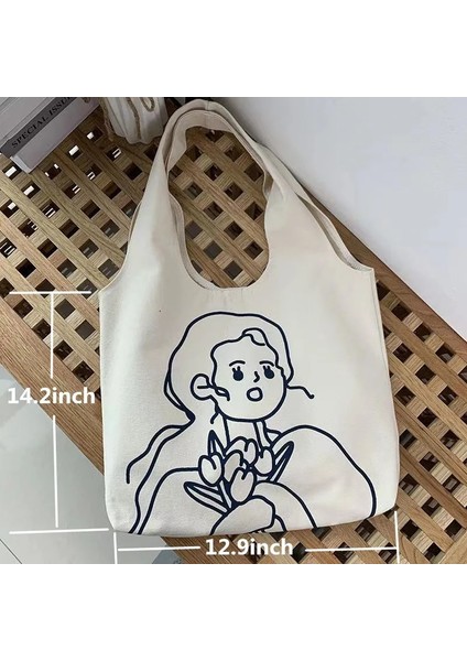 Bej Tarzı Edebi ve Gündelik Kanvas Çanta, Ağzı Açık Kadın Tote Kızların Omuz Çapraz Askılı Çantası, Basit, Büyük Kapasiteli El Çantası (Yurt Dışından) fırsatları