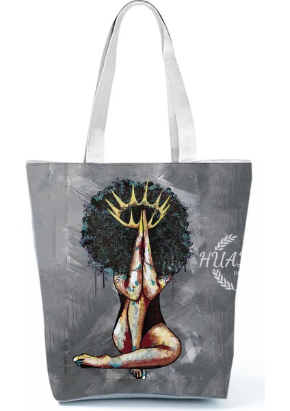 No.15 Tarzı 35-40CM Retro Siyah Afrika Kız Omuz Çantası Tasarımcı Yıldızlı Gökyüzü Yağlıboya Çanta Büyük Kapasiteli Eko Yeniden Kullanılabilir Kadın Rahat Tote (Yurt Dışından)