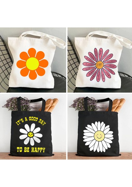 W36 Tarzı 35X40CM Mutlu Papatya Çiçek Retro Vintage Hippi Bahçe Stay Groovy Kadın Kanvas Omuz Pamuk Tote Çanta Shopper Alışveriş Çantası (Yurt Dışından) modelleri