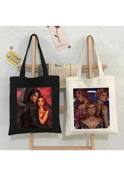 A190 Tarzı 35X40CM Sis ve Öfke Mahkemesi Dikenler ve Güller Yıldız Karikatür Kadın Kanvas Çanta Shopper Pamuk Çanta Tote Omuz Eko Alışveriş Çantaları (Yurt Dışından)