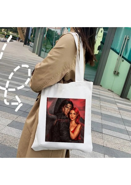 A190 Tarzı 35X40CM Sis ve Öfke Mahkemesi Dikenler ve Güller Yıldız Karikatür Kadın Kanvas Çanta Shopper Pamuk Çanta Tote Omuz Eko Alışveriş Çantaları (Yurt Dışından)