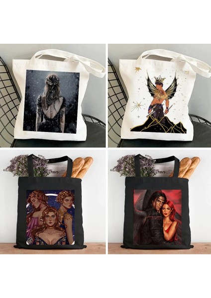A190 Tarzı 35X40CM Sis ve Öfke Mahkemesi Dikenler ve Güller Yıldız Karikatür Kadın Kanvas Çanta Shopper Pamuk Çanta Tote Omuz Eko Alışveriş Çantaları (Yurt Dışından)