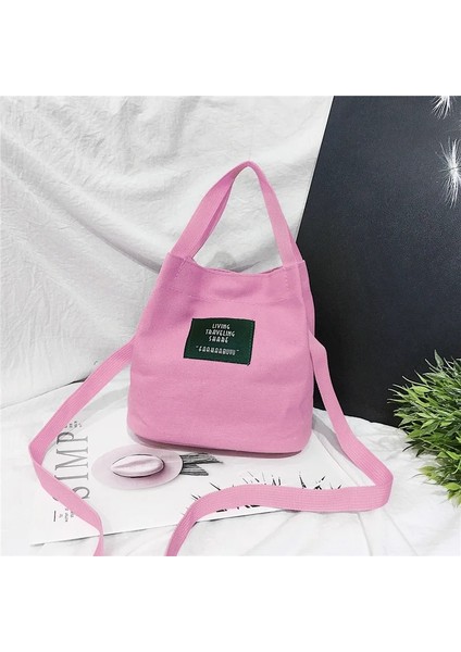 Pembe Tarzı Kadın Moda Düz Renk Işe Gidiş-Geliş Kanvas Çanta Japon ve Kore Alışveriş Kadınlar Için Bir Omuz Çapraz Vücut Kova Çanta (Yurt Dışından)