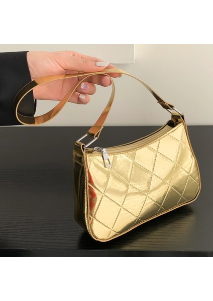 Siyah Stil 2023 Lüks Kadın Parlak Eşkenar Dörtgen Kapitone Deri Parti Tote Tasarımcı Trendy Altın Omuz Çantası Crossbody Çanta Çanta ve Çantalar (Yurt Dışından)