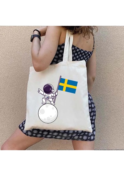 NO.106 Stili 35X40CM Avrupa Isveç Bayrağı Haritası Arması Stockholm Aşk Kalp Isveç Hatıra Simgesel Yapı Sevimli Alışveriş Kanvas Tote Çanta Shopper Çanta (Yurt Dışından) fiyatları