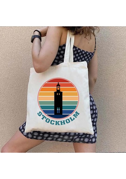 NO.106 Stili 35X40CM Avrupa Isveç Bayrağı Haritası Arması Stockholm Aşk Kalp Isveç Hatıra Simgesel Yapı Sevimli Alışveriş Kanvas Tote Çanta Shopper Çanta (Yurt Dışından) indirimleri