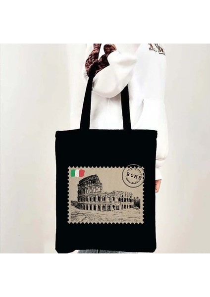 No.71 Stili 35X40CM Roma Kolezyum Italyan Haritası Bayrağı Cinque Terre Duomo Floransa Forza Italia Italya Atasözü Alıntılar Kanvas Tote Çantalar Alışveriş Çantaları (Yurt Dışından) modelleri