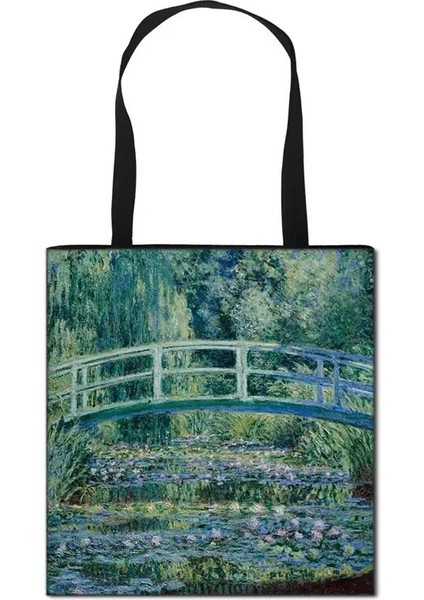 No.6 Stili 40X25CM Vintage Boyama Nilüfer Lotus Baskı Tote Çanta Monet Kadın Çanta Bayanlar Tuval Seyahat Omuz Çantası Taşınabilir Alışveriş Çantaları (Yurt Dışından) fırsatları