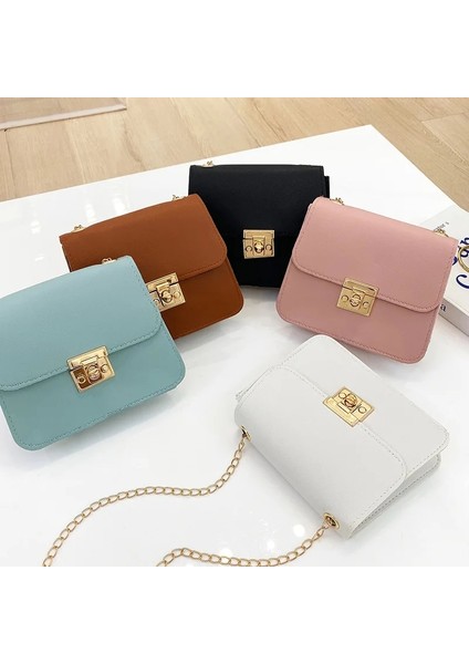 Wt Stili Moda Küçük Kadın Çanta Tüm Maç Zincir Omuz Çantası Düz Renk Dikiş Çanta Messenger Crossbody Çanta Pu Mini Debriyaj Çanta (Yurt Dışından)