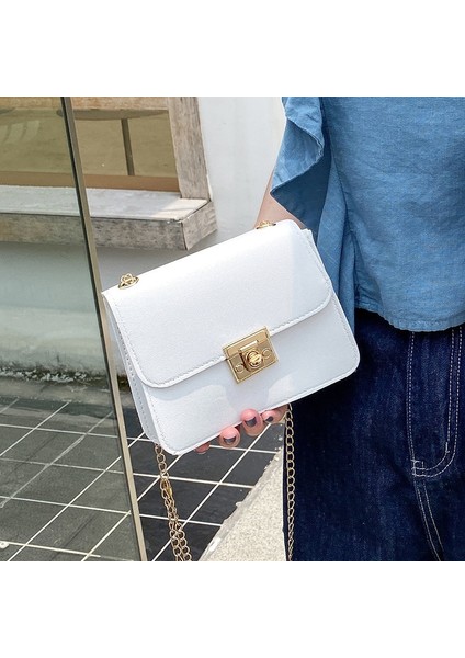 Wt Stili Moda Küçük Kadın Çanta Tüm Maç Zincir Omuz Çantası Düz Renk Dikiş Çanta Messenger Crossbody Çanta Pu Mini Debriyaj Çanta (Yurt Dışından)