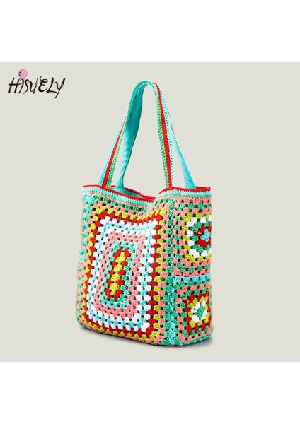 No.9 Stili Bohemian Tığ Kadın Omuz Çantaları Örgü Büyük Kapasiteli Tote Çanta Rahat Bayan Çanta Büyük Alışveriş Çantaları Yaz Plaj Çantaları (Yurt Dışından) fırsatları