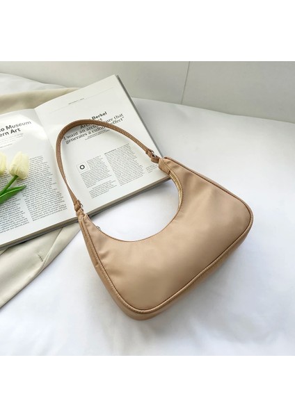 Fildişi Tarzı Moda Kadın Omuz Koltukaltı Çanta Naylon Bayanlar Düz Renk Üst Saplı Debriyaj Fermuar Küçük Çanta Çanta Trendi Zarif Kese (Yurt Dışından)