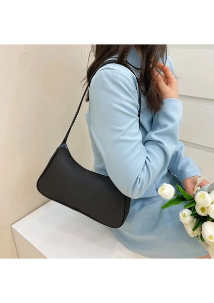 Fildişi Tarzı Moda Kadın Omuz Koltukaltı Çanta Naylon Bayanlar Düz Renk Üst Saplı Debriyaj Fermuar Küçük Çanta Çanta Trendi Zarif Kese (Yurt Dışından) fiyatları