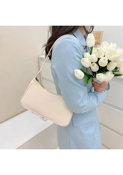 Fildişi Tarzı Moda Kadın Omuz Koltukaltı Çanta Naylon Bayanlar Düz Renk Üst Saplı Debriyaj Fermuar Küçük Çanta Çanta Trendi Zarif Kese (Yurt Dışından) fırsatları