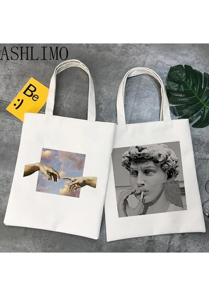 G326 Stili David Michelangelo Yağlıboya Estetik Anime Alışveriş Çantası Çanta Tote Çanta Kadın Harajuku Alışveriş Omuz Çantaları Kanvas Çanta (Yurt Dışından) fiyatları