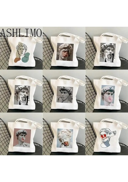 G326 Stili David Michelangelo Yağlıboya Estetik Anime Alışveriş Çantası Çanta Tote Çanta Kadın Harajuku Alışveriş Omuz Çantaları Kanvas Çanta (Yurt Dışından) modelleri
