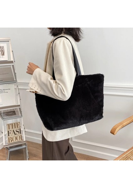 Siyah Stil 46X29X11CM 2020 Yeni Kış Büyük Kapasiteli Kadın Çantası Kadın Ofis Bayanlar Büyük Iş Çantası Kadın Yumuşak Peluş Omuz Çantaları Sıcak Kürk Çanta (Yurt Dışından) modelleri