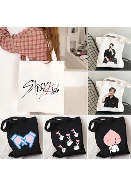 kensenshop No.12 Tarzı 35X40CM Kore Kpop Kanvas Tote Çanta Çilek Süt Kaçak Çocuklar Chan Sevimli Parmak Kalp Ramen Harajuku Tote Çanta Shopper Omuz Çantası (Yurt Dışından) fiyatları