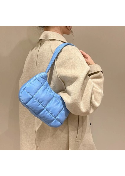 Mavi Stil Kapitone Omuzdan Askili Çanta Rahat Kontrol Kadın El Çantaları Moda Kış Basit Düz Renk Yumuşak Sıcak Zarif Alışveriş Seyahat Için (Yurt Dışından)