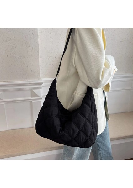 Kahverengi Tarzı Moda Yastıklı Naylon Kadın Omuzdan Askili Çanta Uzay Pedi Aşağı Pamuk Alışverişçi Crossbody Çanta Bayan Kadın Kış Kapitone Hobo Çanta (Yurt Dışından) modelleri