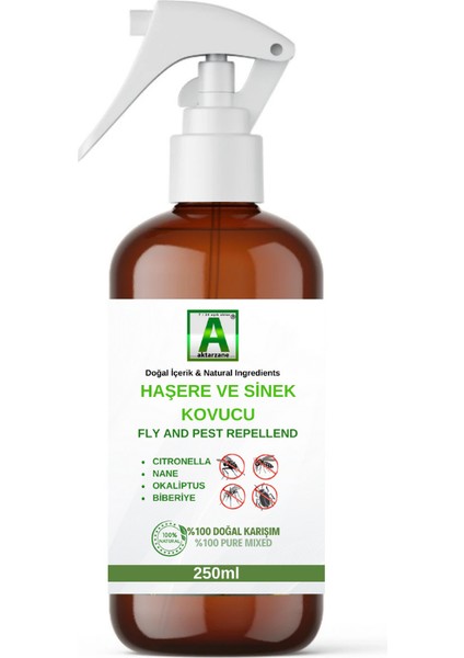 Sivrisinek, Sinek ve Haşere Böcek Kovucu Doğal Sprey Citronella Limon Otu Yağı Okaliptus Nane 250 ml