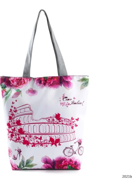 2021B Tarzı Çiçek Eyfel Kulesi Baskı Tote Çanta Paris Manzara Omuz Çantası Moda Güzel Çanta Yüksek Kapasiteli Alışveriş Çantası Eko Plaj Çantası (Yurt Dışından)