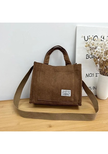 Kahverengi Tarzı Kadife Rahat Kadın Tote Omuzdan Askili Çanta Retro Sanat Tuval Crossbody Çanta Womeotton Fermuarlı Çanta Lüks Tasarımcı (Yurt Dışından)