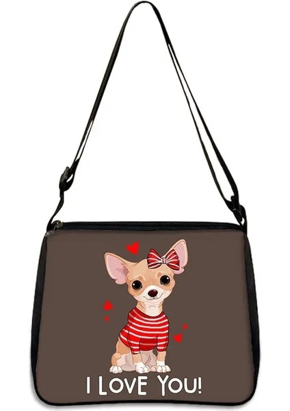 YXBJIWA05CW Stili 25CMX30CM Sevimli Köpek Chihuahua Baskı Omuzdan Askili Çanta Chihuahua Anne Kadın Çanta Küçük Debriyaj Telefon Çanta Tutucu Çanta Rahat Bez Çantalar (Yurt Dışından)